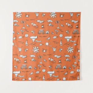 Vintage illustration summer pattern tapestry