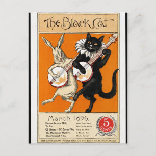 Vintage Illustration, The Black Cat, 1896 Postcard