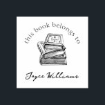 Vintage Illustration This Book Belongs To Custom Rubber Stamp<br><div class="desc">Vintage Illustration This Book Belongs To Custom Name Wooden Rubber Stamp for librarians,  school teachers,  etc. Hand-drawn book illustration with a script and serif typography template.</div>