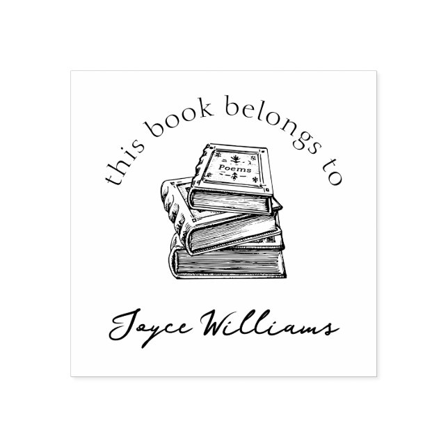Vintage Illustration This Book Belongs To Custom Rubber Stamp (Imprint)
