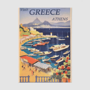 Vintage Illustration Travel Athens, Greece Tissue Paper