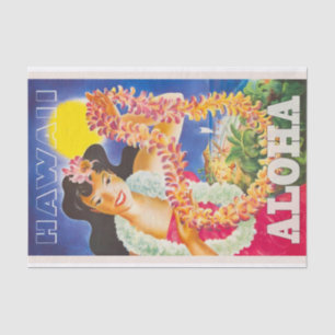 Vintage Illustration Travel Hawaii Hula Dancer Lei Tissue Paper