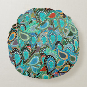 Vintage illustration. Ultrafashionable fabric patt Round Cushion