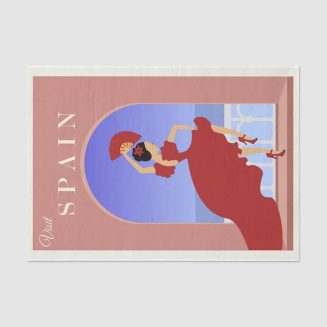 Vintage Illustration Visit Spain Tissue Paper (Front)