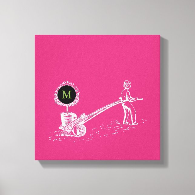 Vintage Illustration W Tree pot Monogram Canvas Print (Front)