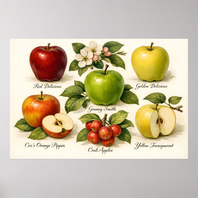 Vintage Illustration with Apple Varieties  Poster (Front)