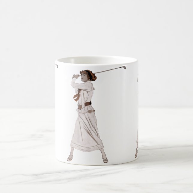 Vintage illustration woman golfing coffee mug (Center)
