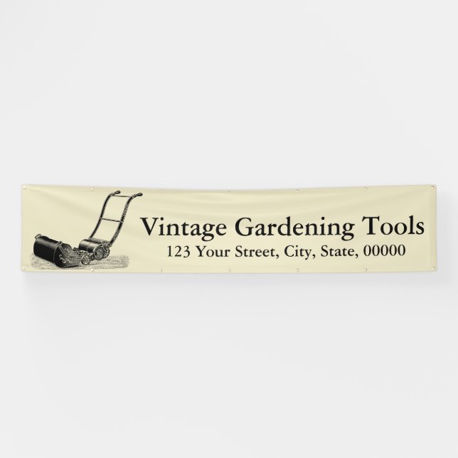 VINTAGE ILLUSTRATIONS Lawn Mower Banner (Horizontal)