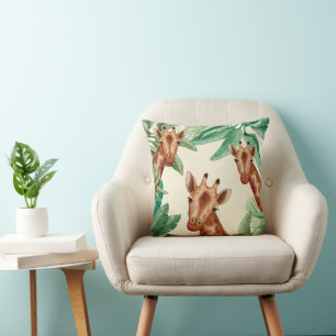 Vintage Illustrations Of Giraffe Cushion