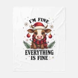Vintage Im Fine Everything Is Fine Highland Cow Ch Fleece Blanket