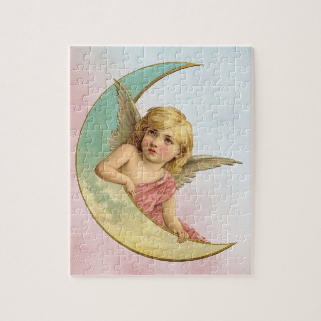 Vintage Image - Angel Sitting on a Crescent Moon Jigsaw Puzzle (Vertical)