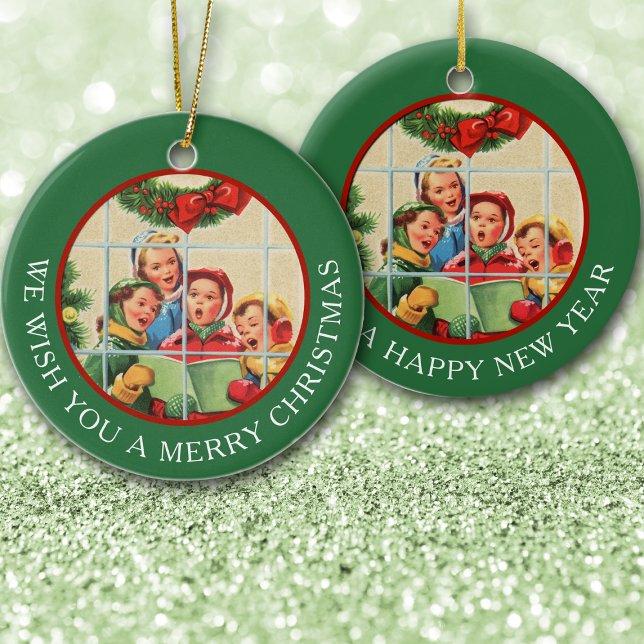 Vintage Image Christmas Carolers Ceramic Ornament (Creator Uploaded)