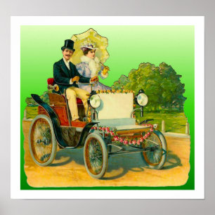 Vintage Image Couple and Antique Car Poster