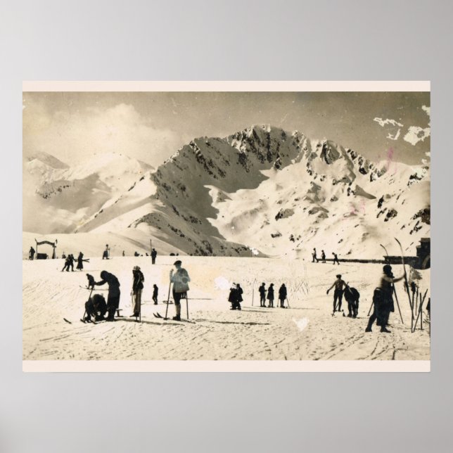 Vintage image, France, Superbagneres, Skiing Poster (Front)