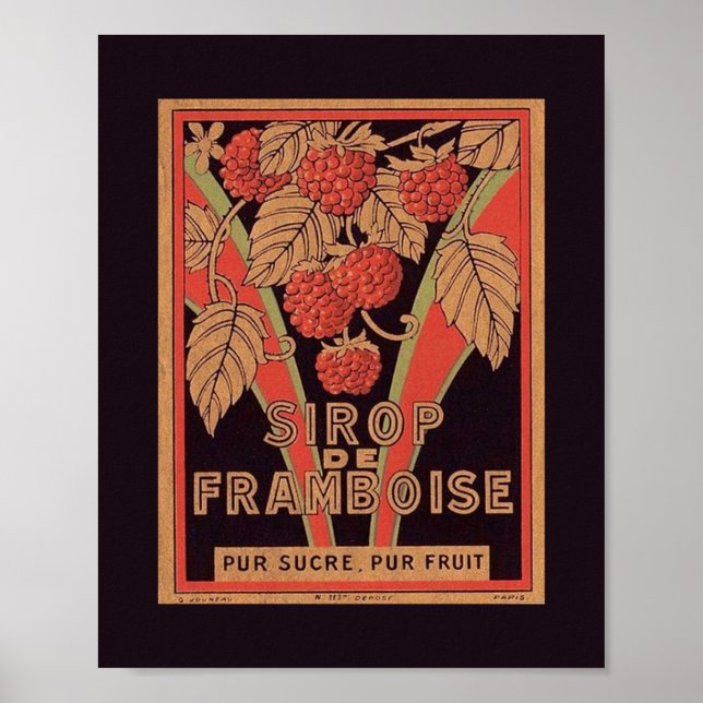 Vintage Image French RASPBERRY SYRUP Label POSTER (Front)