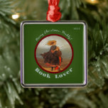 Vintage Image Girl With Books/Christmas Ornament<br><div class="desc">This customisable ornament features a vintage image of girl on windy hilltop, hair blowing, garments flowing and her arms carrying books. Great keepsake ornament to give to a child who loves reading. Customise it with your child's name and give with a book! This is one they will one day add...</div>