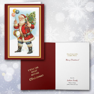 Vintage Image Santa with Drum and Balloons Holiday Card