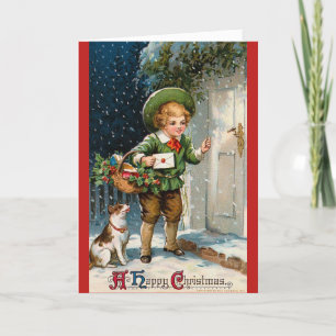 Vintage Image Victorian Delivery Boy Christmas Holiday Card