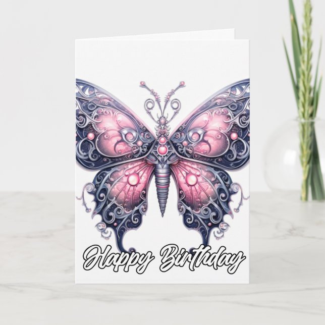 Vintage Imaginative Butterfly Art | Happy Birthday Card (Front)