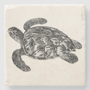 Vintage Imbricated Sea Turtle - Turtles Template Stone Coaster