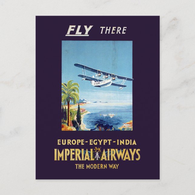 Vintage Imperial Airways Europe Egypt India Travel Postcard (Front)
