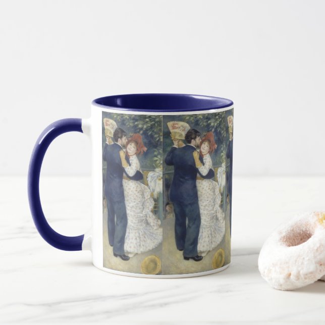 Vintage Impressionism Art, Country Dance by Renoir Mug (With Donut)