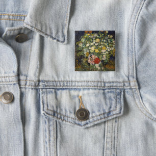 Vintage Impressionist Floral Bouquet Van Gogh 15 Cm Square Badge