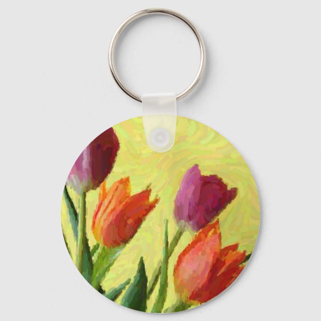Vintage Impressionist Tulips Key Chain (Front)