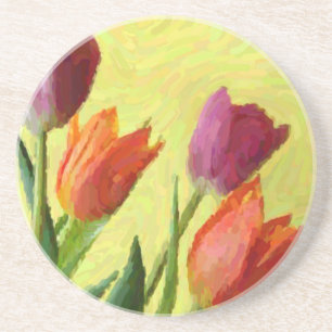 Vintage Impressionist Tulips Sandstone Coaster
