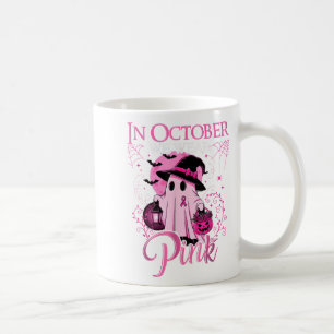 Vintage In October We Wear Nk Ribbon Ghost Hallowe Coffee Mug