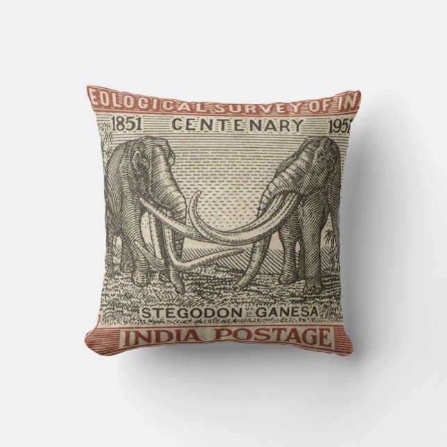 Vintage India Postage Stamp Cushion (Front)