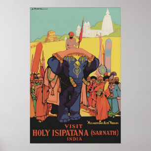 Vintage India Sarnath Travel Poster Holy Isipatana