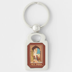 Vintage India Travel Poster key chain