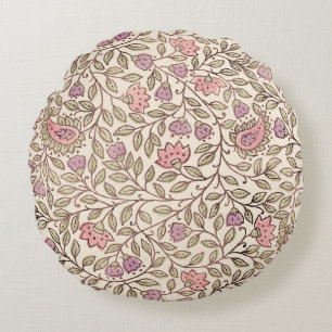 Vintage Indian Block Print floral pattern Round Cushion