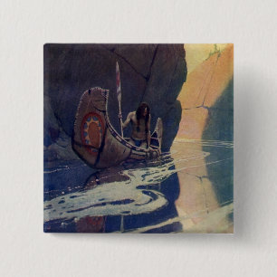 Vintage Indian Canoe Paddling Sun Classic 15 Cm Square Badge