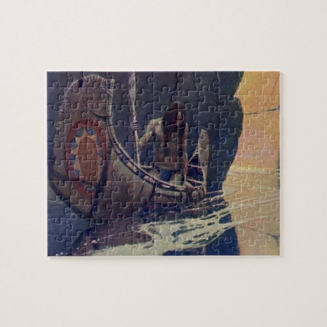 Vintage Indian Canoe Paddling Sun Classic Jigsaw Puzzle (Horizontal)