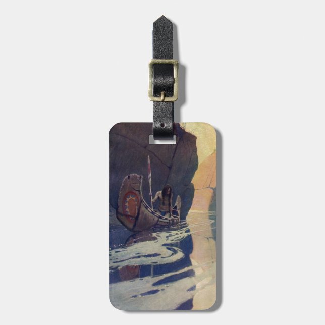 Vintage Indian Canoe Paddling Sun Classic Luggage Tag (Front Vertical)