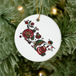 Vintage Indian Cotton Chintz Fabric  Ceramic Ornament