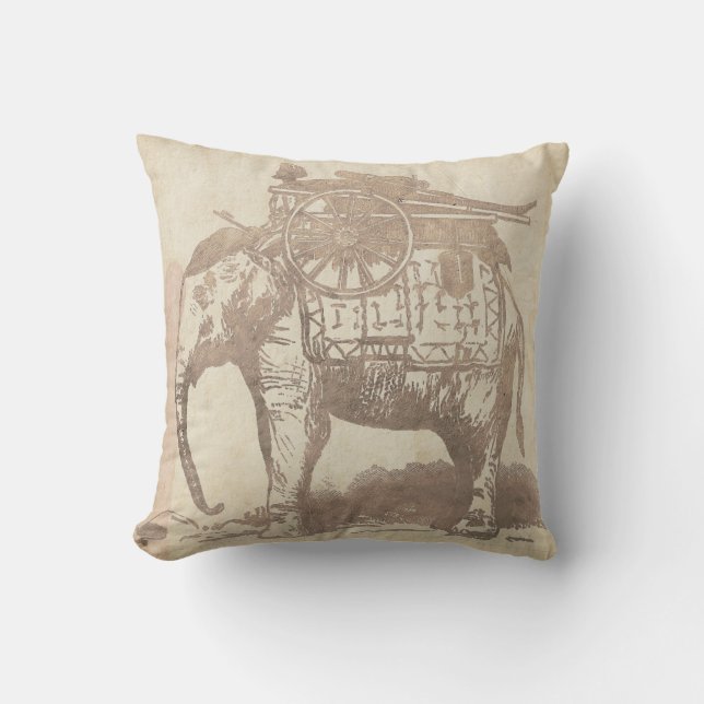 Vintage Indian Elephant Throw Pillow (Front)