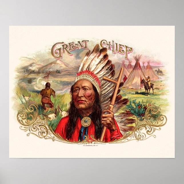 Vintage Indian Great Chief Cigar Box Poster (Front)