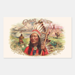 Vintage Indian Great Chief Cigar Box Rectangular Sticker
