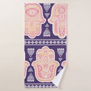 Vintage Indian hand drawn hamsa symbol seamless pa Bath Towel