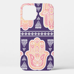 Vintage Indian hand drawn hamsa symbol seamless pa iPhone 12 Case