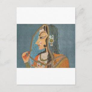 VINTAGE INDIAN LADY WITH NOSE RING PAINTING POSTCARD