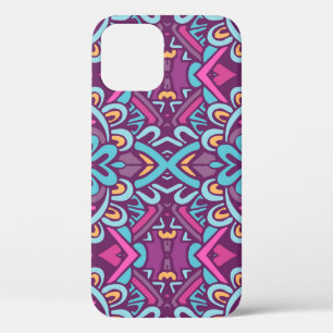 Vintage indian retro stylised flowers and rhombus. iPhone 12 case