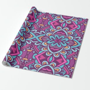 Vintage indian retro stylised flowers and rhombus. wrapping paper