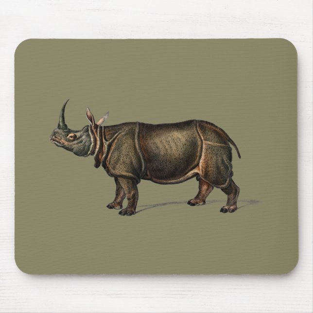 Vintage Indian Rhino Illustration Gift Mouse Pad (Front)