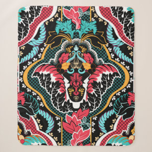 Vintage indian seamless pattern. Floral wallpaper Sherpa Blanket