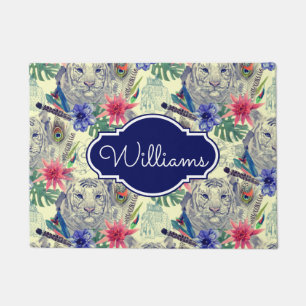 Vintage Indian Style Tiger Pattern Add Your Name Doormat