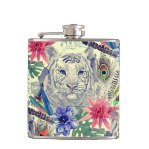 Vintage Indian Style Tiger Pattern Hip Flask